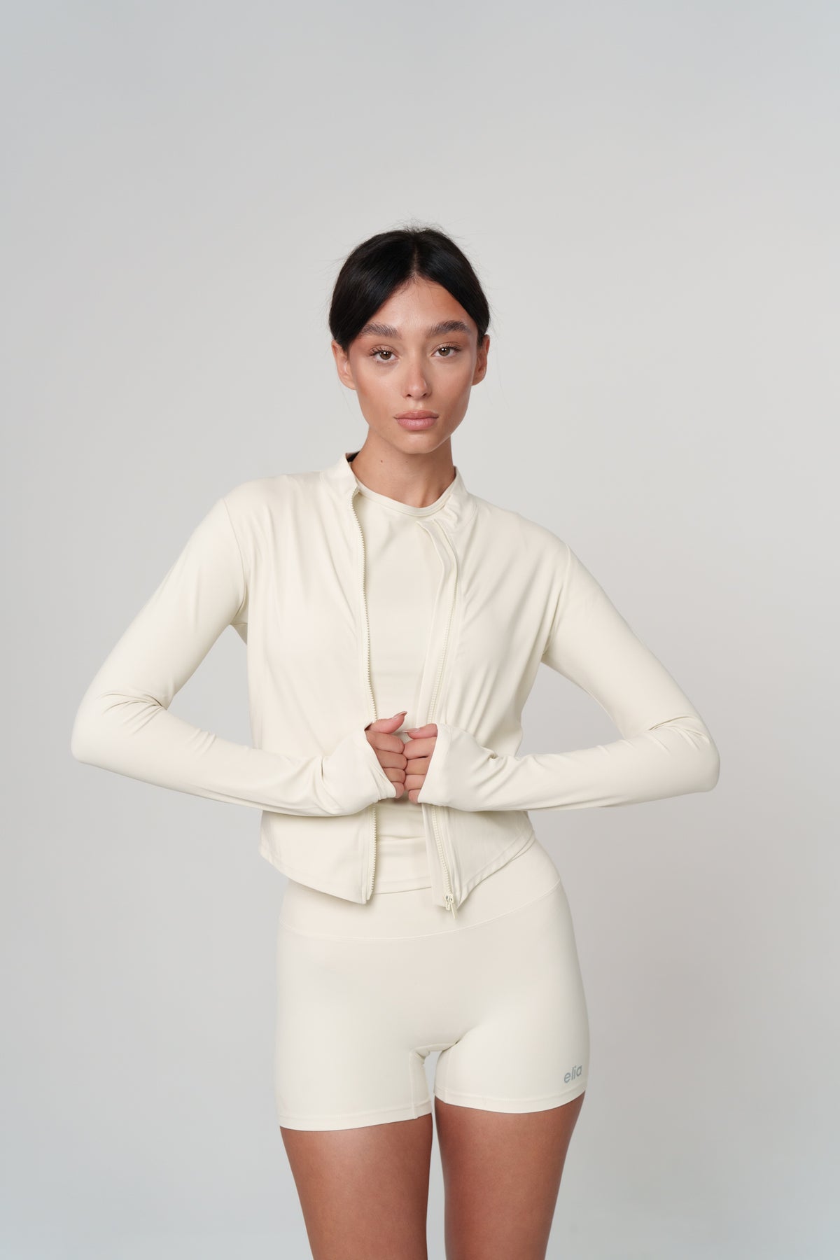 Creme Long Sleeve Zip Top