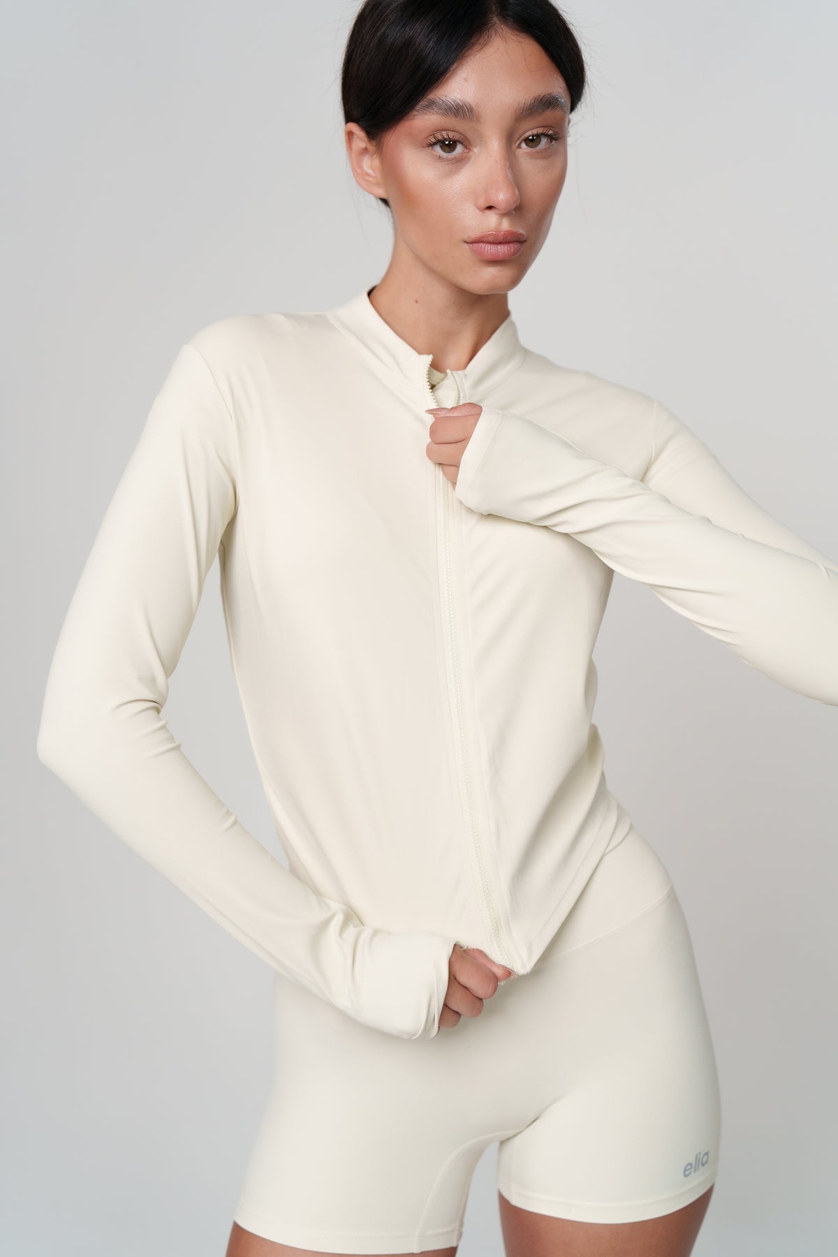Creme Long Sleeve Zip Top