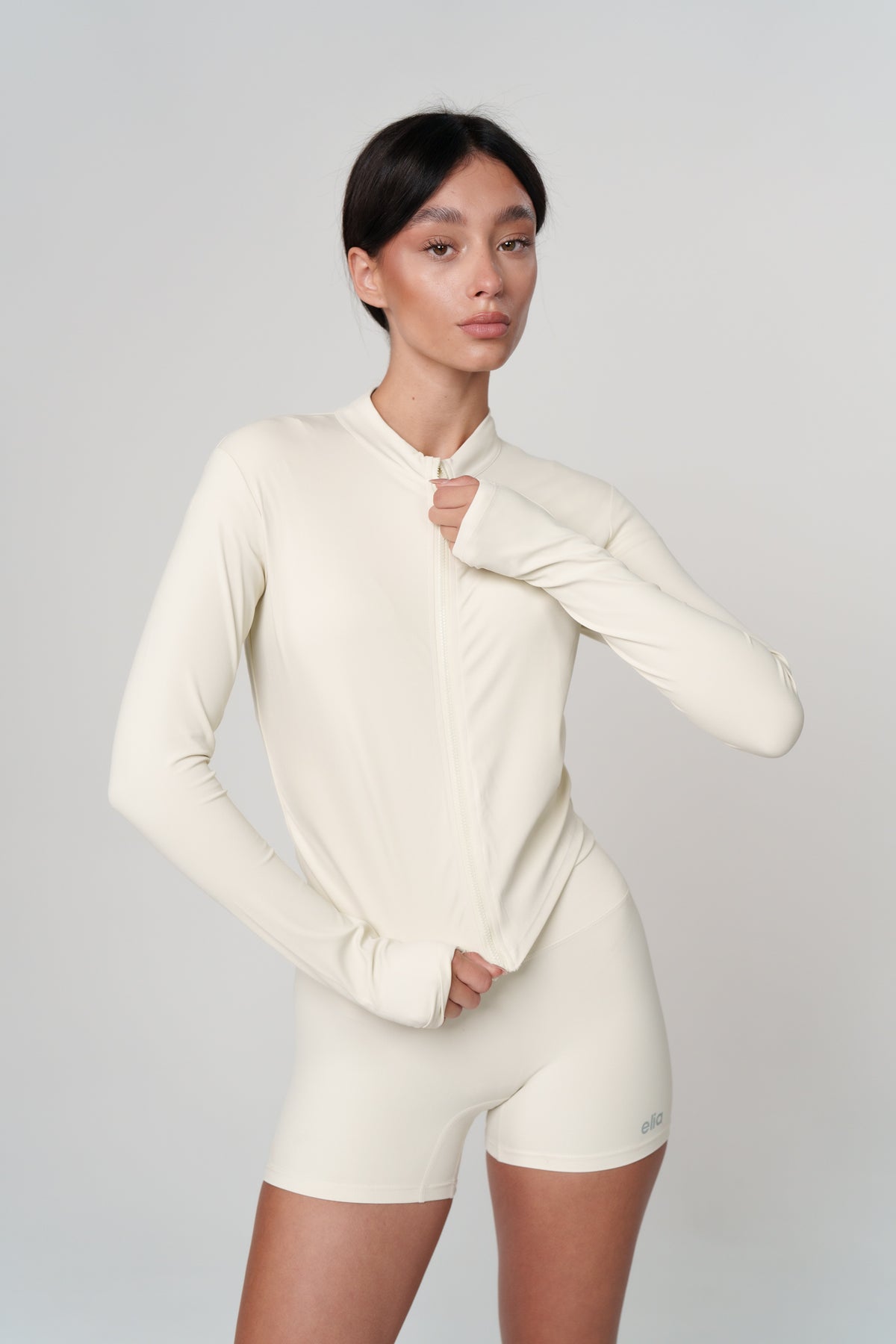 Creme Long Sleeve Zip Top