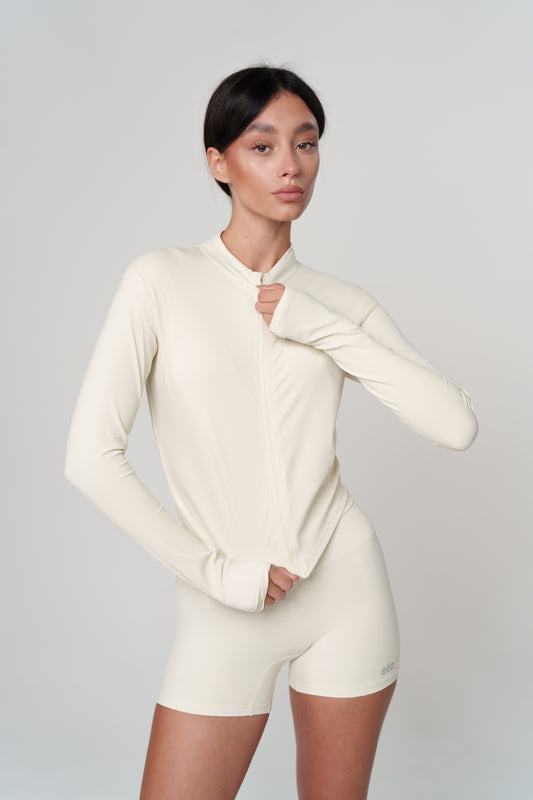 Creme Long Sleeve Zip Top