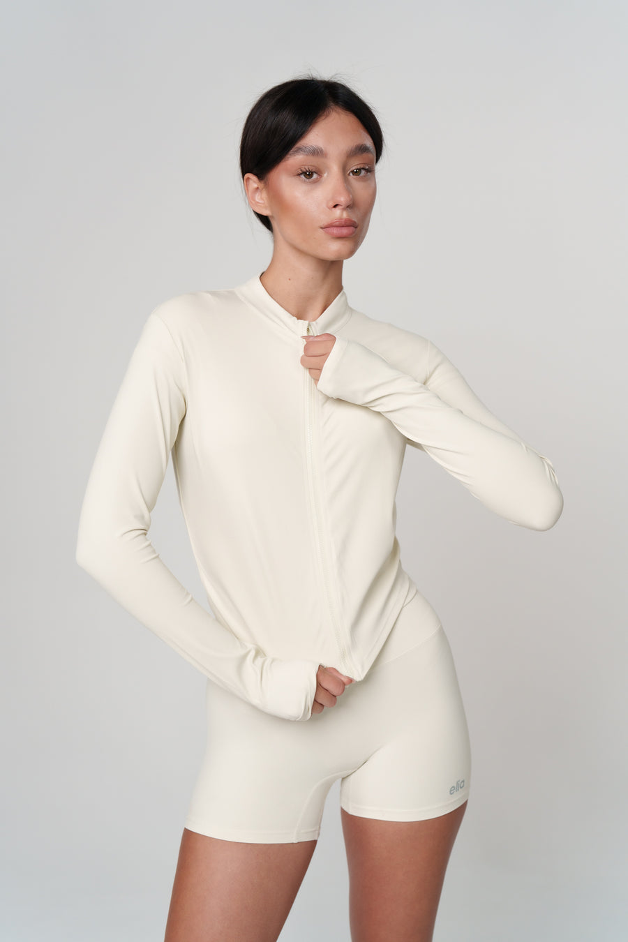 Creme Long Sleeve Zip Top