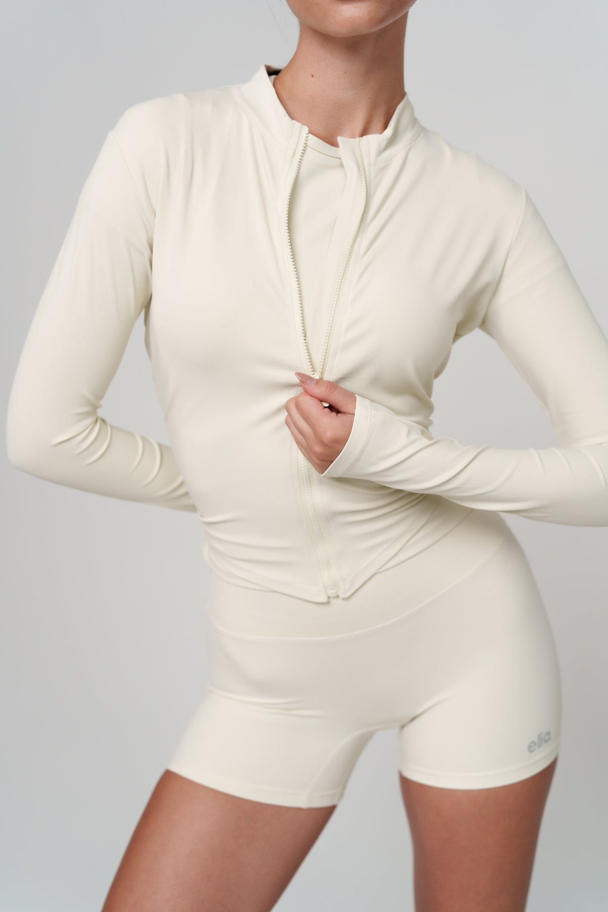 Creme Long Sleeve Zip Top